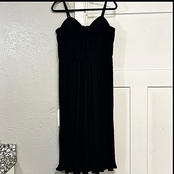 DKNY BLACK PLEATED BUSTIER STYLE TOP MIDI DRESS SIZE 10